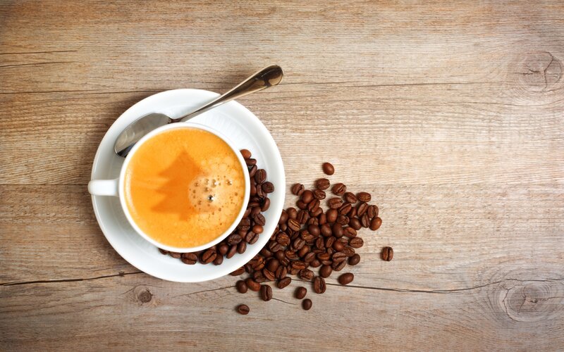 Coffee Cup with Beans — Brown, Calm, Photograph, Saucer