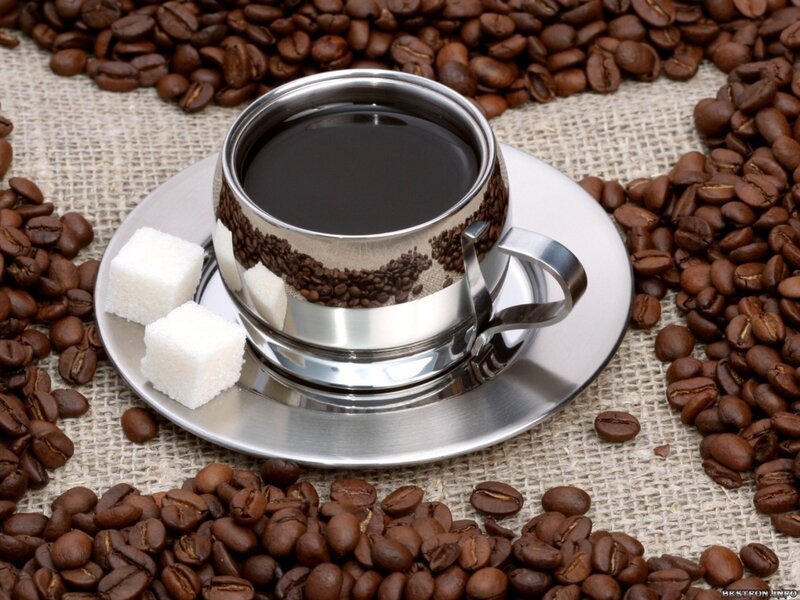 Coffee Cup with Beans — Brown, Calm, Photograph, Sugar Cubes, Coffee Beans