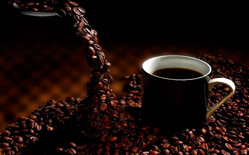 Coffee Cup with Beans — Brown, Dramatic