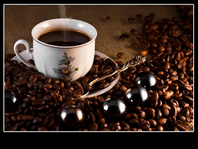 Coffee Cup with Beans — Brown, Warm, Photograph