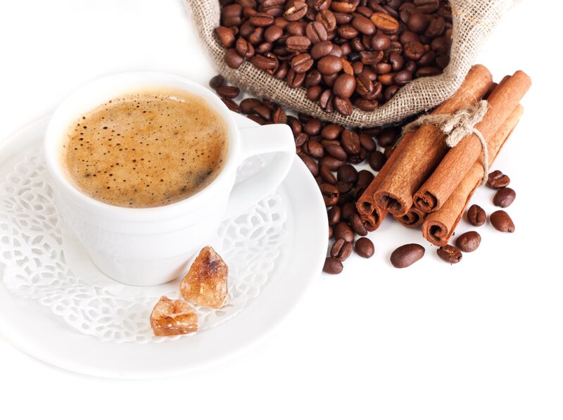 Coffee Cup with Beans — White, Calm, Photograph, Coffee Beans