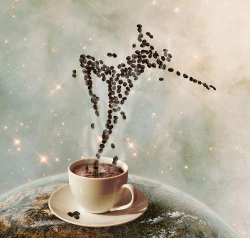Coffee Cup with Beans — White, Dreamy