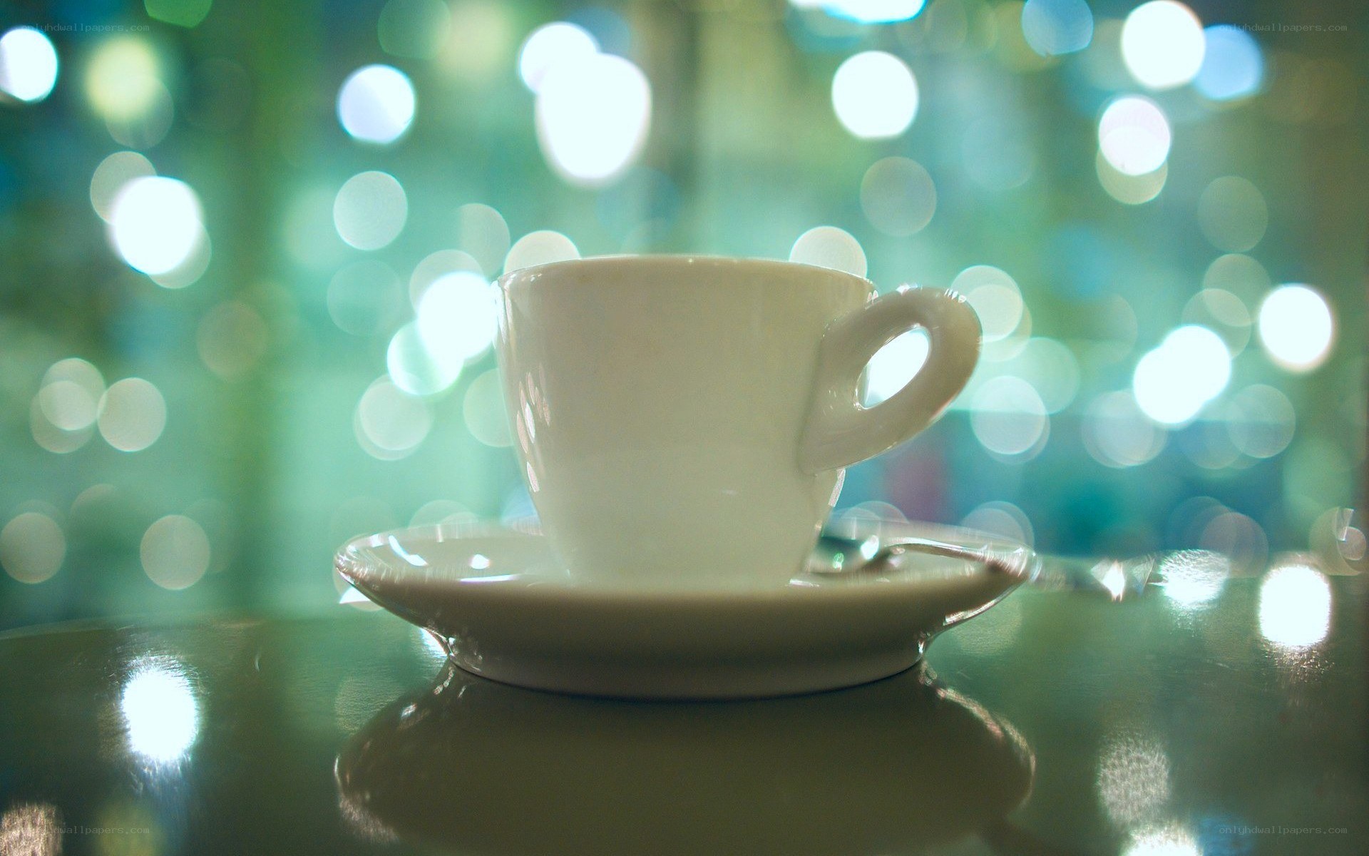coffee cup with bokeh lights
