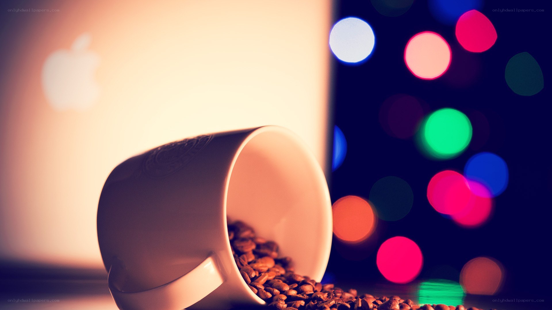 coffee cup with bokeh lights
