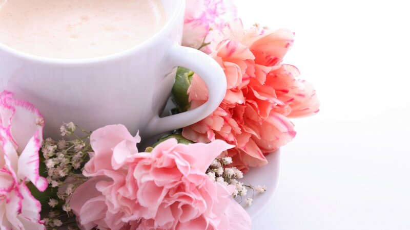 Coffee Cup with Carnations — Pink, Serene