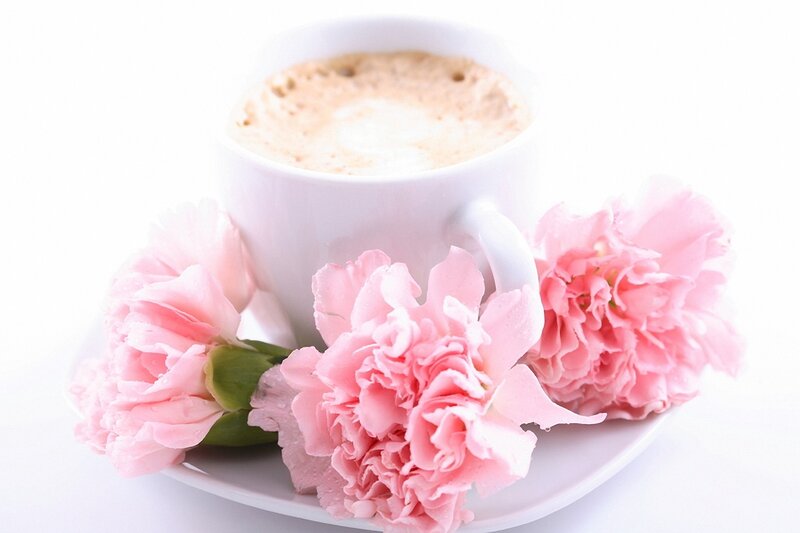 Coffee Cup with Carnations — Pink