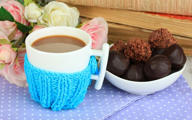 Coffee Cup with Chocolates — Blue, Cozy