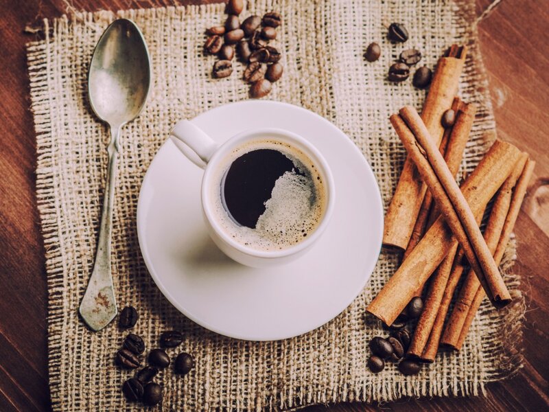 Coffee Cup with Cinnamon Sticks — Brown, Cozy, Morning