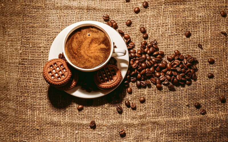 Coffee Cup with Cookies — Brown, Cozy, Photograph