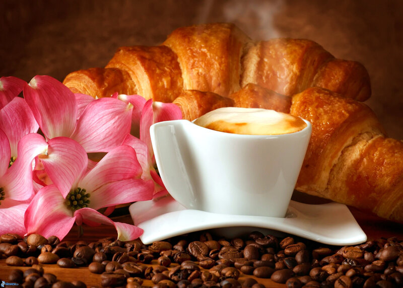 Coffee Cup with Croissant — Brown, Warm