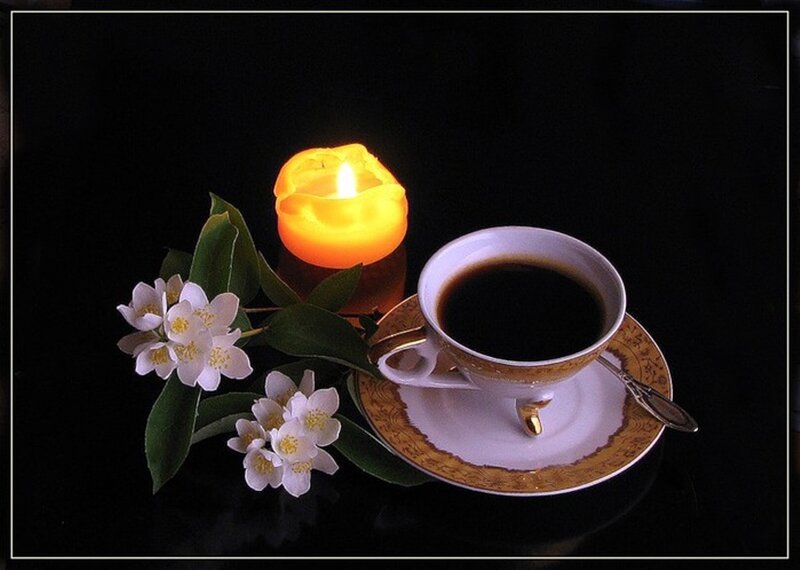 Coffee Cup with Flowers — Black, Serene