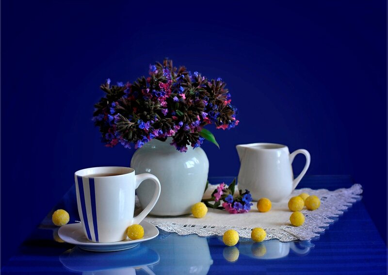 Coffee Cup with Flowers — Blue, Serene
