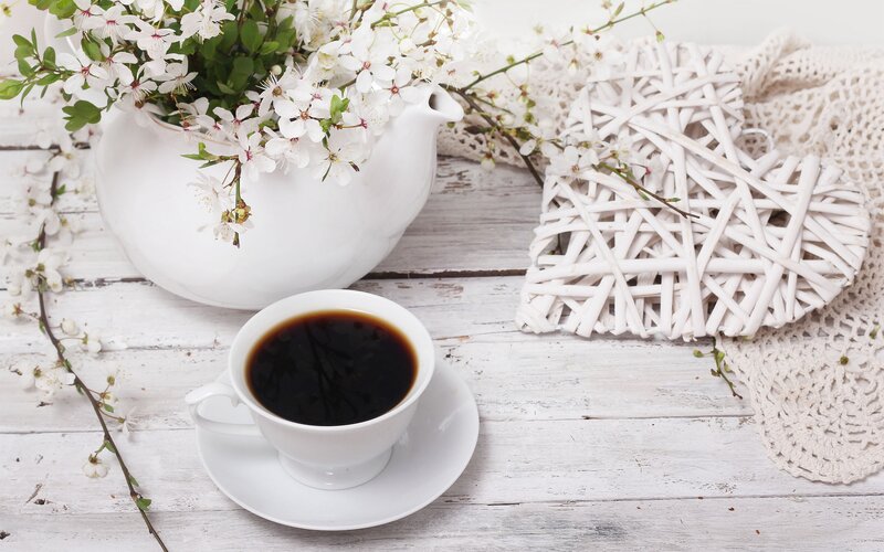 Coffee Cup with Flowers — White, Serene