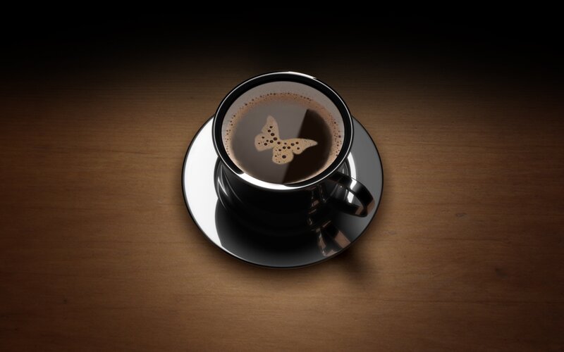 Coffee Cup with Foam Art — Brown, Dramatic, Photograph, Saucer