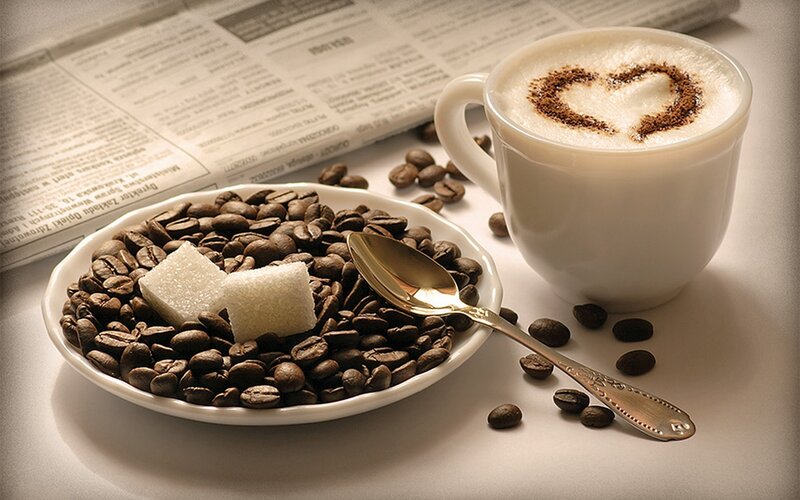 Coffee Cup with Heart — Brown, Calm, Morning, Photograph, Coffee Beans