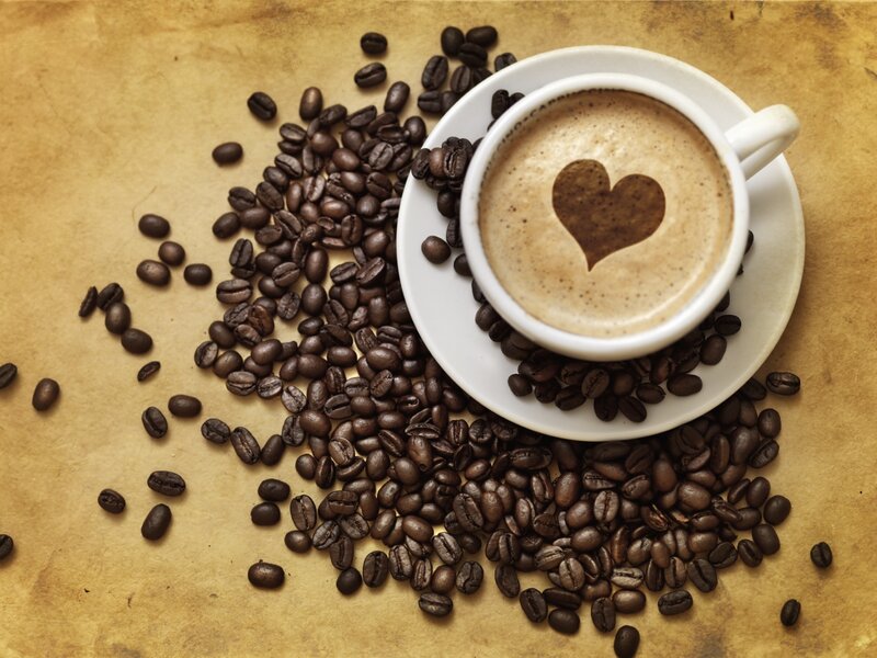 Coffee Cup with Heart — Brown, Calm, Photograph, Coffee Beans