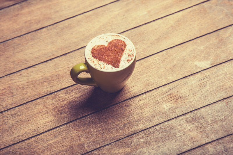 Coffee Cup with Heart — Brown, Cozy, Photograph, Wooden Table