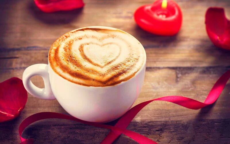 Coffee Cup with Heart Foam — Brown, Romantic