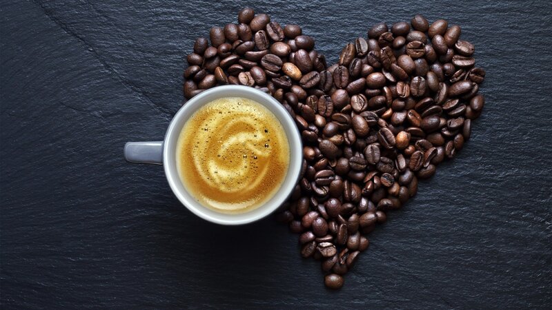coffee cup with heart of beans