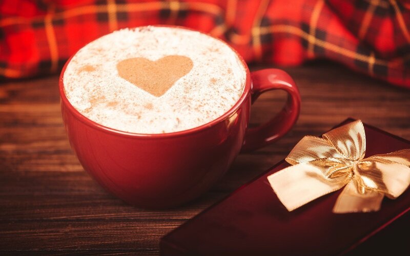 Coffee Cup with Heart — Red, Cozy, Photograph, Gift Box, Plaid Fabric