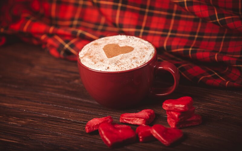 Coffee Cup with Heart — Red, Cozy, Photograph, Heart-shaped Candies