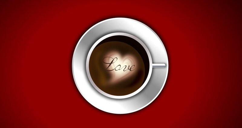 Coffee Cup with Heart — Red, Romantic, Digital Art