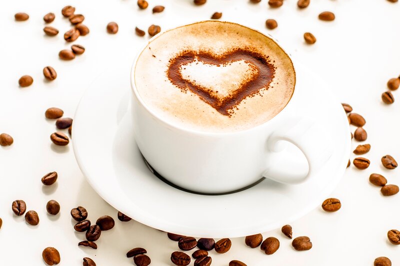 Coffee Cup with Heart — White, Calm, Photograph, Coffee Beans
