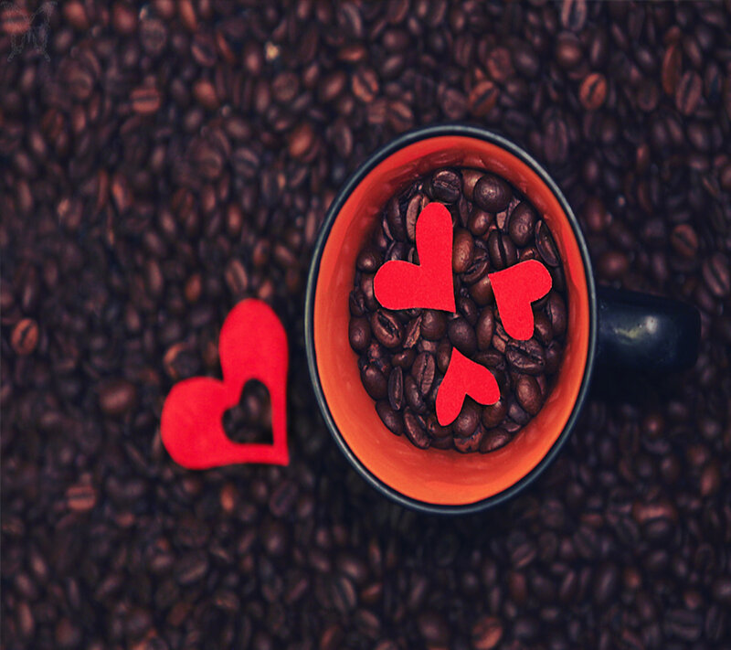 Coffee Cup with Hearts — Brown, Romantic, Photograph