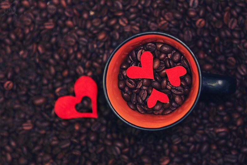 Coffee Cup with Hearts — Brown, Romantic