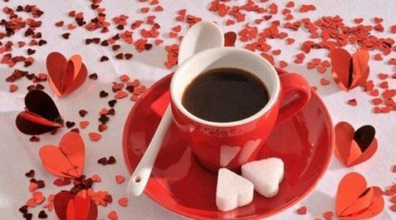 Coffee Cup with Hearts — Red