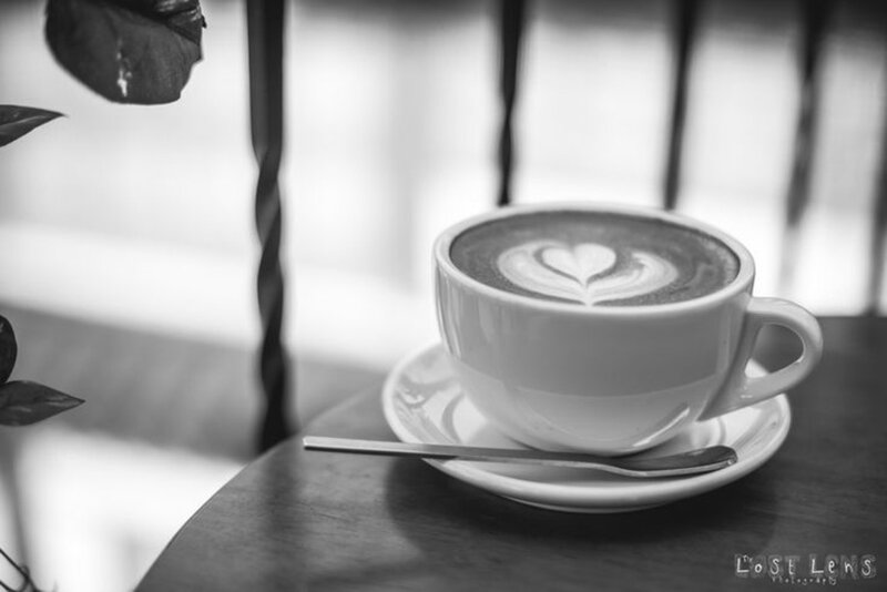 Coffee Cup with Latte Art — Black, Calm, Photograph