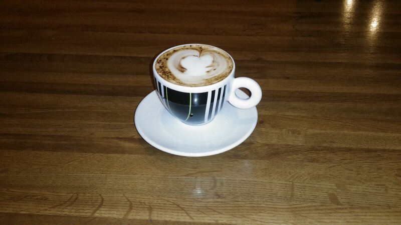 Coffee Cup with Latte Art — Brown, Calm, Photograph, Saucer