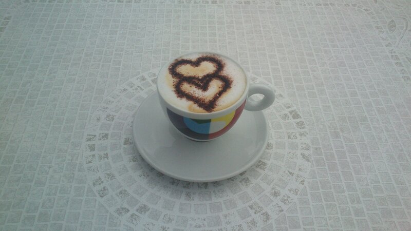 Coffee Cup with Latte Art — White, Calm, Photograph, Saucer, Tablecloth