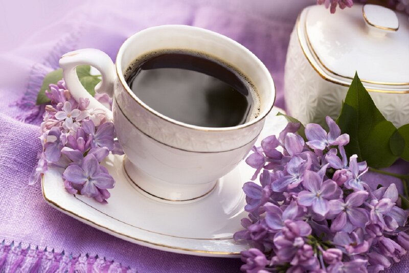 Coffee Cup with Lilacs