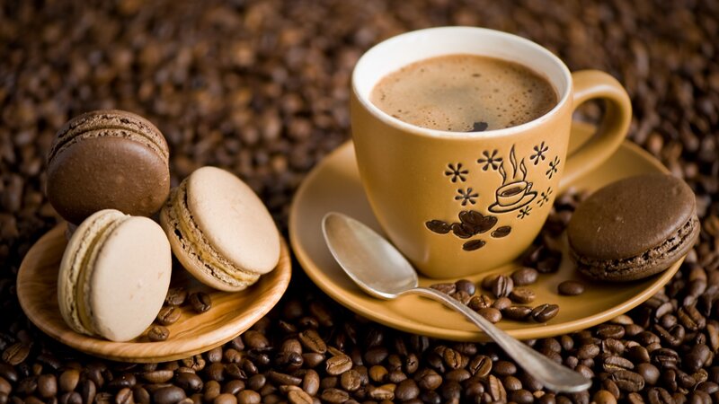 Coffee Cup with Macarons — Brown