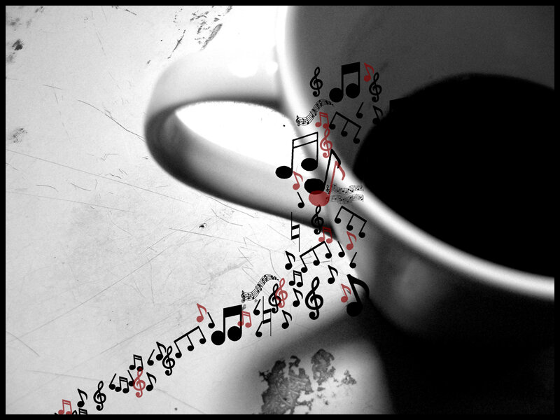 coffee cup with musical notes