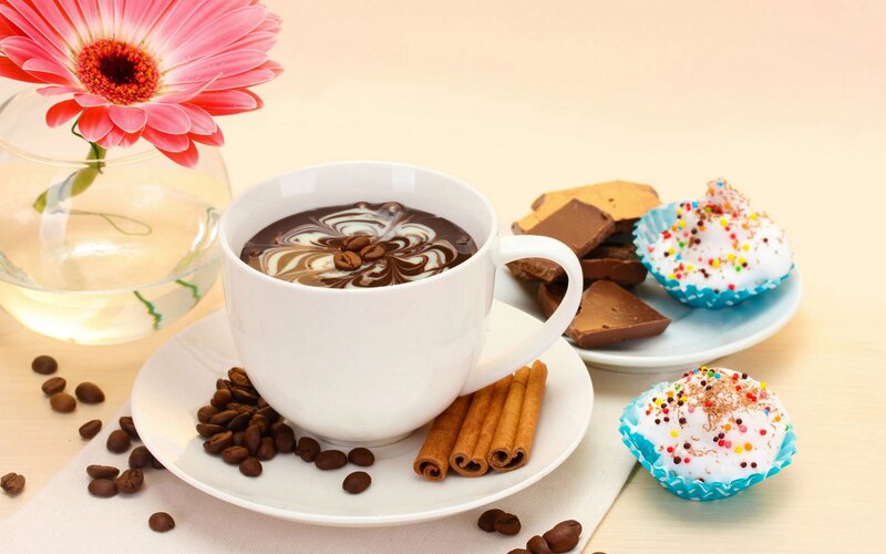 Coffee Cup with Pastries — White