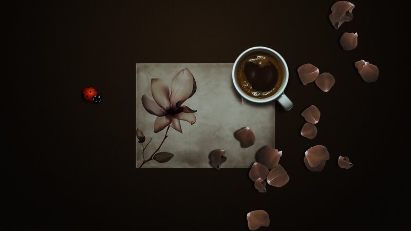 Coffee Cup with Petals — Brown