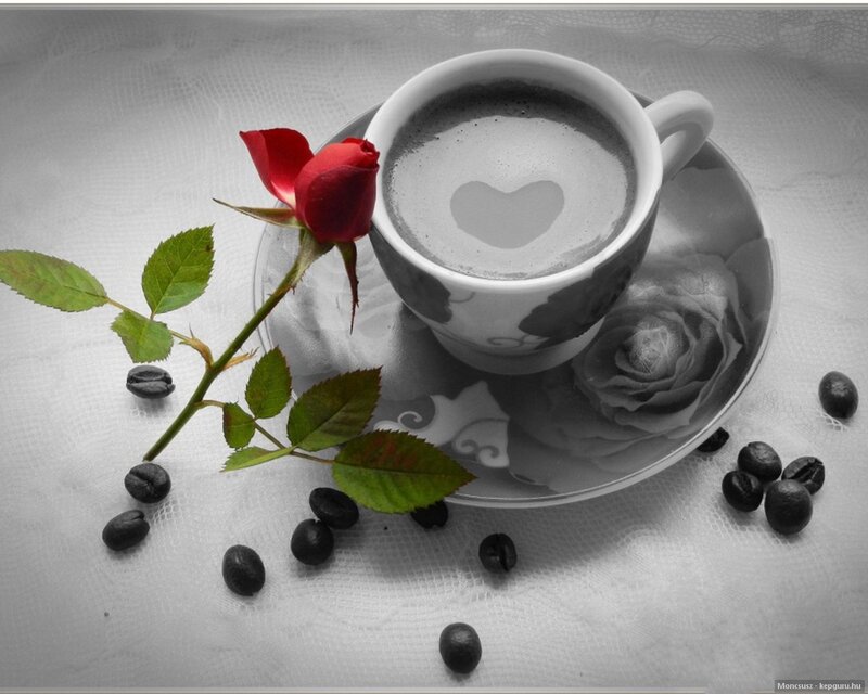 Coffee Cup with Rose — Black, Serene