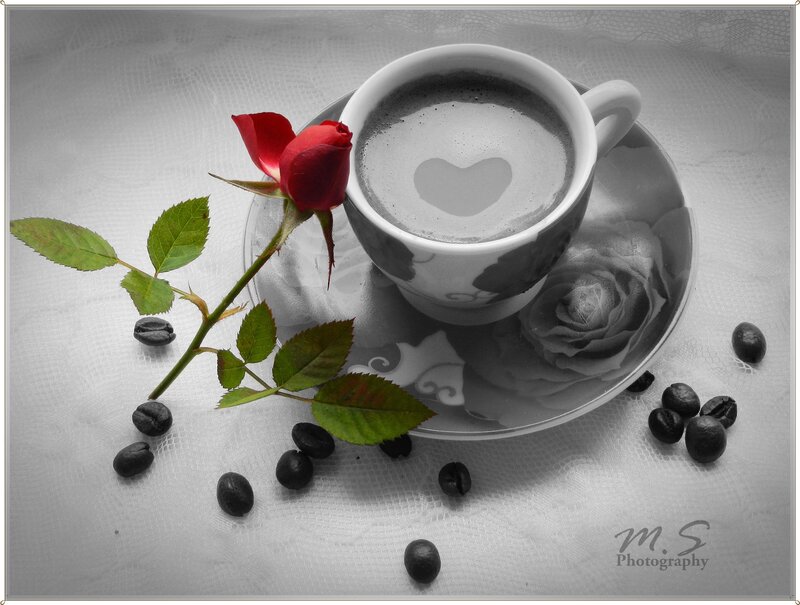 Coffee Cup with Rose — Black