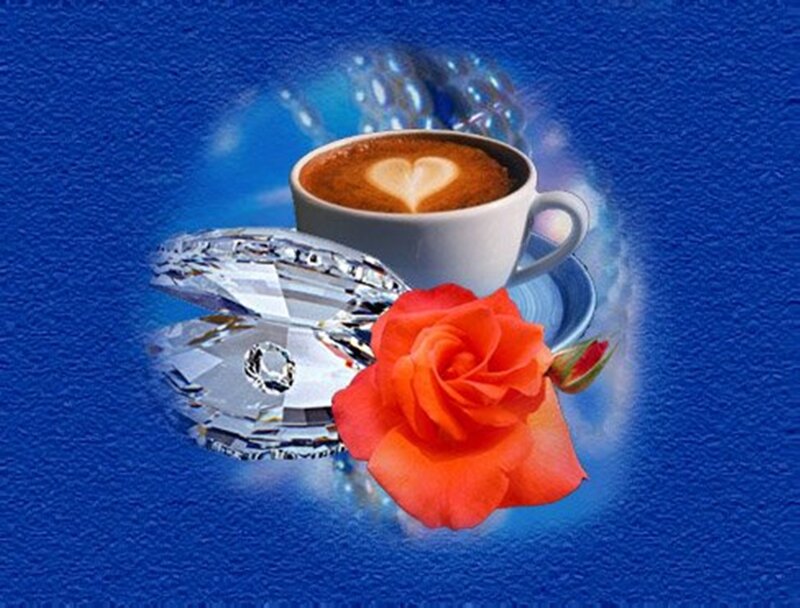 Coffee Cup with Rose — Blue