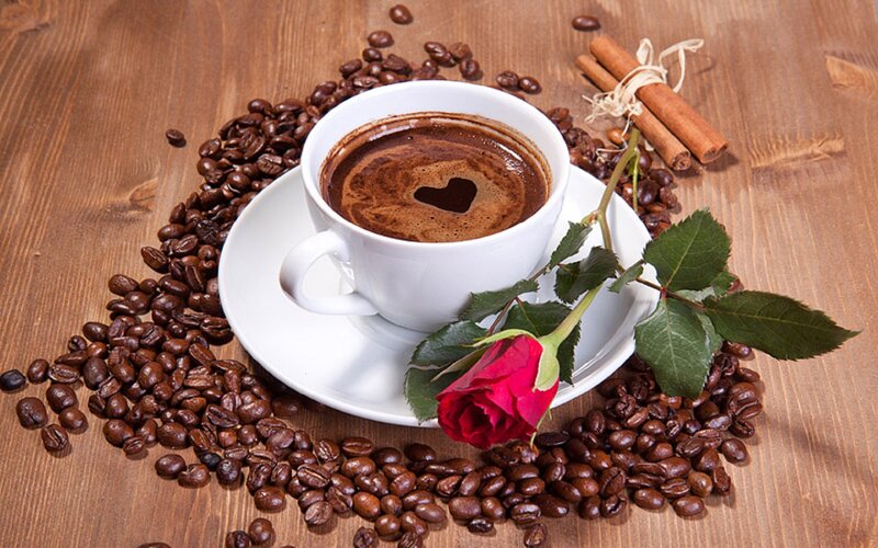Coffee Cup with Rose — Brown, Calm, Morning