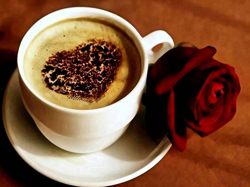 Coffee Cup with Rose — Brown, Calm