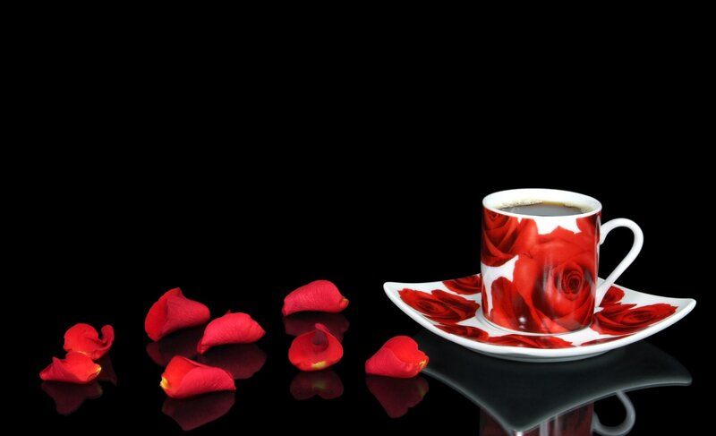 Coffee Cup with Rose Petals