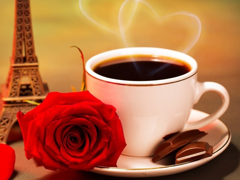 Coffee Cup with Rose — Red, Romantic, Morning