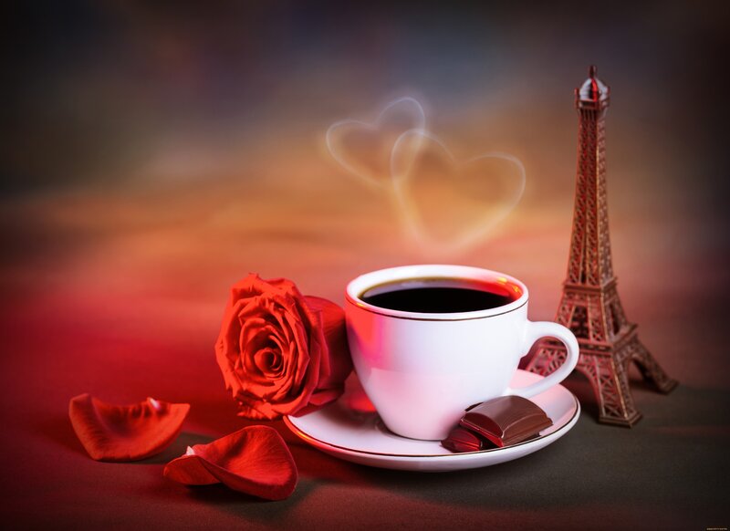 Coffee Cup with Rose — Red, Romantic, Night