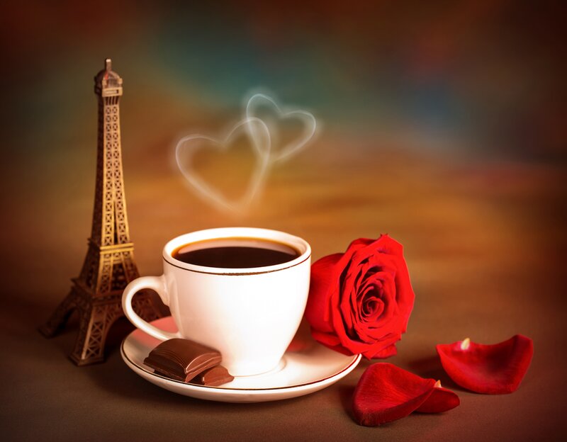 Coffee Cup with Rose — Red, Romantic, Photograph