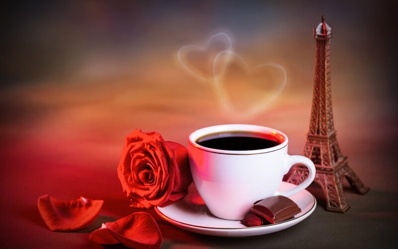 Coffee Cup with Rose — Red, Romantic, Sunset