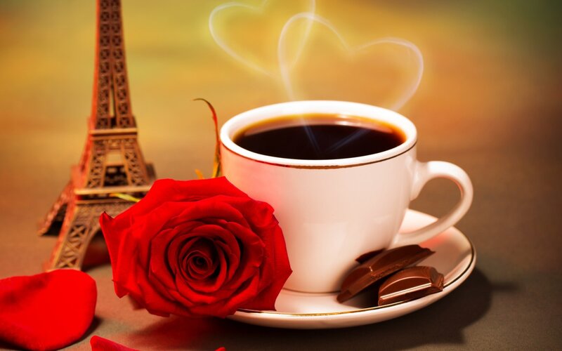 Coffee Cup with Rose — Red, Romantic