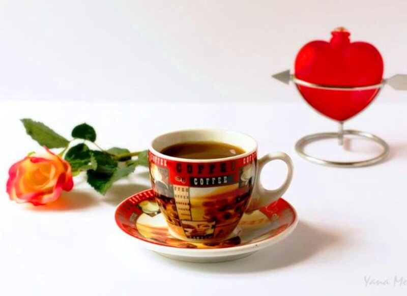 Coffee Cup with Rose — White, Calm